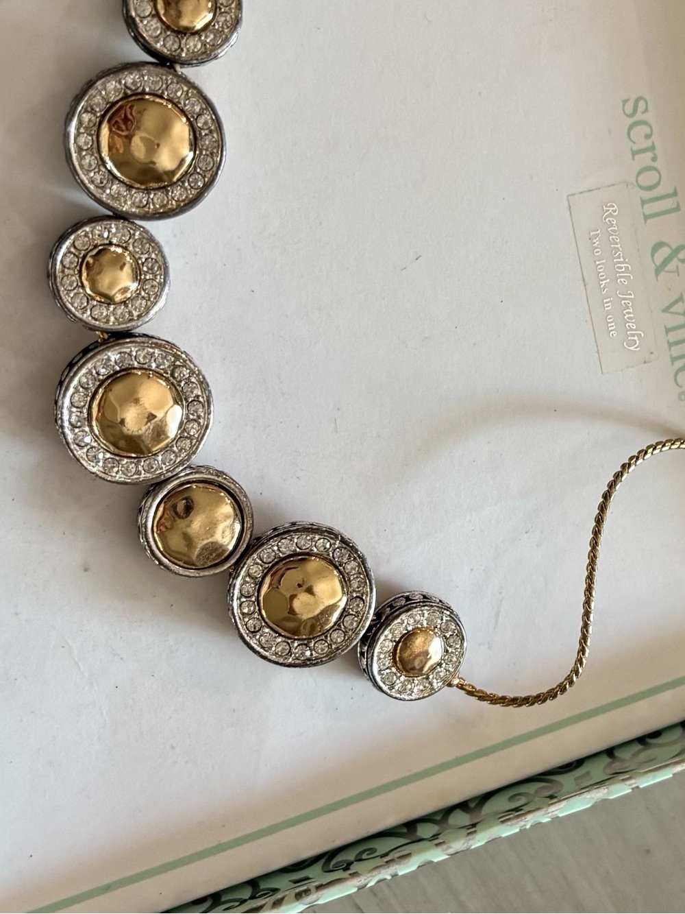 Scroll & Vine Two-Tone Gold and Silver Disc Necklace